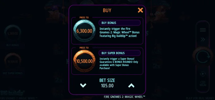 Fire Gnomes 2 Magic Wheel - menu ng pagbili ng bonus